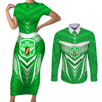 Custom Kimbe Cutters Rugby Couples Matching Short Sleeve Bodycon Dress and Long Sleeve Button Shirts Papua New Guinea Polynesian Tattoo Green Version LT03 Green - Polynesian Pride