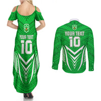 Custom Kimbe Cutters Rugby Couples Matching Summer Maxi Dress and Long Sleeve Button Shirts Papua New Guinea Polynesian Tattoo Green Version LT03 - Polynesian Pride