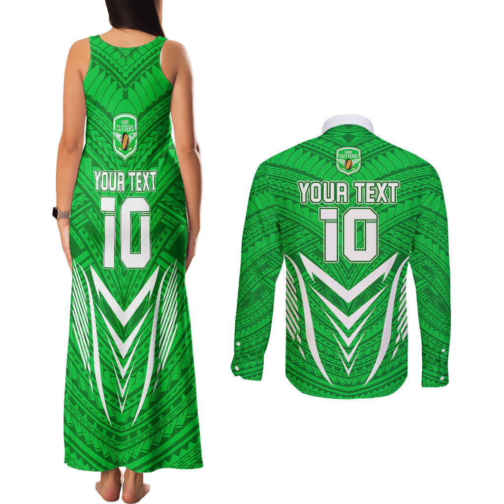 Custom Kimbe Cutters Rugby Couples Matching Tank Maxi Dress and Long Sleeve Button Shirts Papua New Guinea Polynesian Tattoo Green Version LT03 - Polynesian Pride