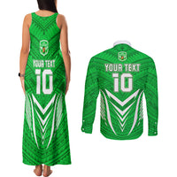Custom Kimbe Cutters Rugby Couples Matching Tank Maxi Dress and Long Sleeve Button Shirts Papua New Guinea Polynesian Tattoo Green Version LT03 - Polynesian Pride