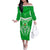 Custom Kimbe Cutters Rugby Family Matching Off Shoulder Long Sleeve Dress and Hawaiian Shirt Papua New Guinea Polynesian Tattoo Green Version LT03 Mom's Dress Green - Polynesian Pride