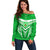 Custom Kimbe Cutters Rugby Off Shoulder Sweater Papua New Guinea Polynesian Tattoo Green Version LT03 Women Green - Polynesian Pride