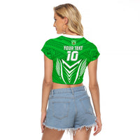 Custom Kimbe Cutters Rugby Raglan Cropped T Shirt Papua New Guinea Polynesian Tattoo Green Version LT03 - Polynesian Pride