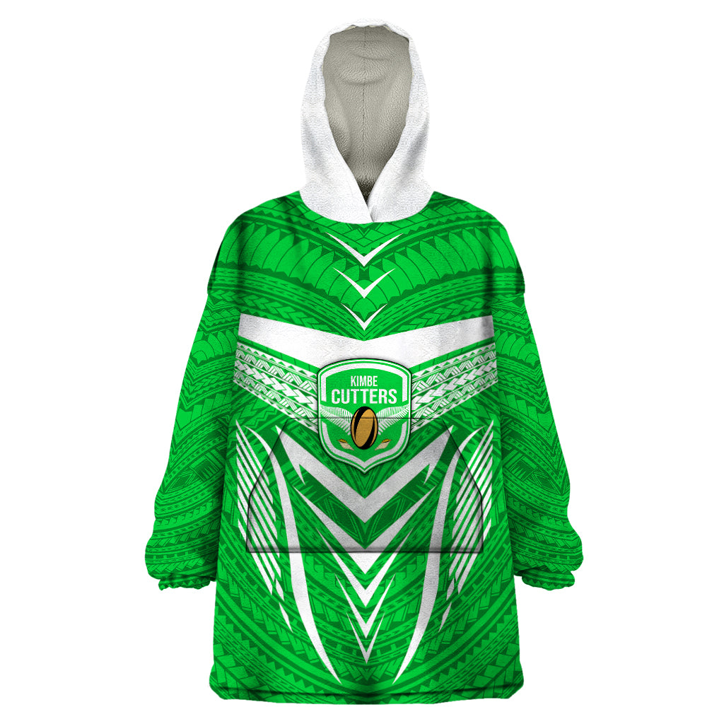 Custom Kimbe Cutters Rugby Wearable Blanket Hoodie Papua New Guinea Polynesian Tattoo Green Version LT03 One Size Green - Polynesian Pride