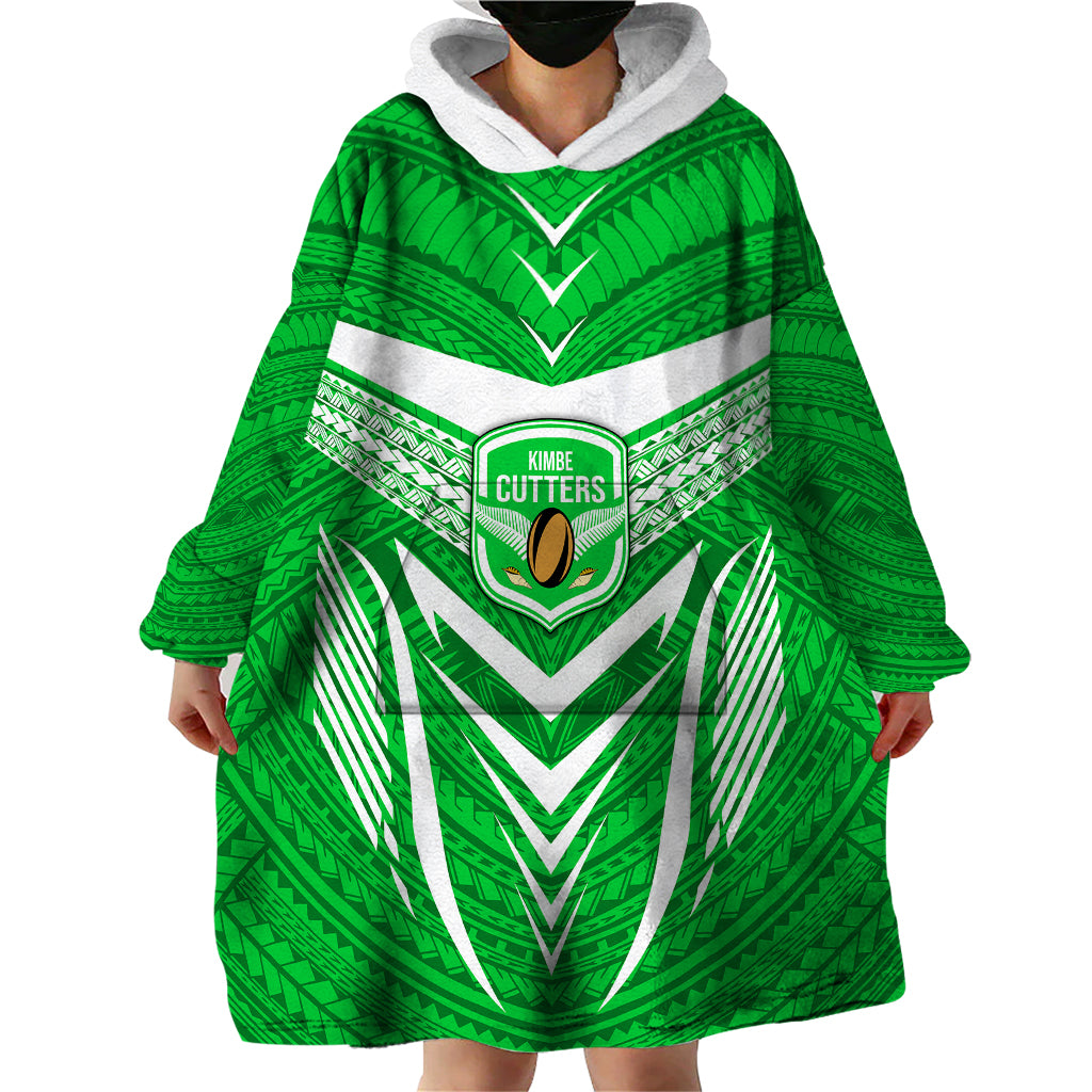 Custom Kimbe Cutters Rugby Wearable Blanket Hoodie Papua New Guinea Polynesian Tattoo Green Version LT03 - Polynesian Pride