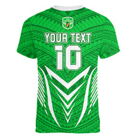 Custom Kimbe Cutters Rugby Women V Neck T Shirt Papua New Guinea Polynesian Tattoo Green Version LT03 - Polynesian Pride