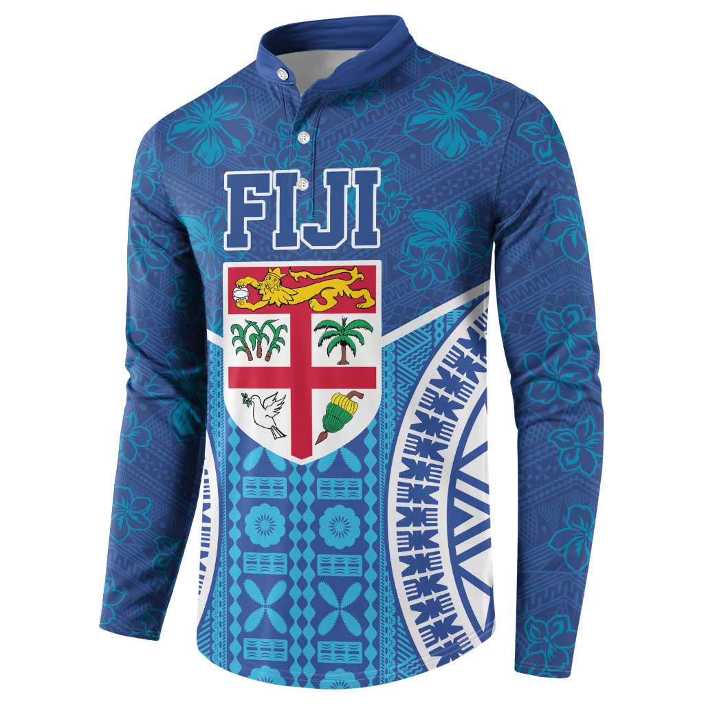 Fiji Day Button Sweatshirt Fijian Masi Tribal Hibiscus Tattoo and Tapa Pattern