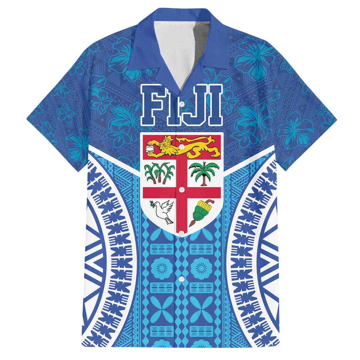 Fiji Day Family Matching Off The Shoulder Long Sleeve Dress and Hawaiian Shirt Fijian Masi Tribal Hibiscus Tattoo and Tapa Pattern