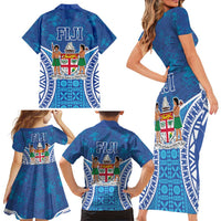 Fiji Day Family Matching Short Sleeve Bodycon Dress and Hawaiian Shirt Fijian Masi Tribal Hibiscus Tattoo and Tapa Pattern