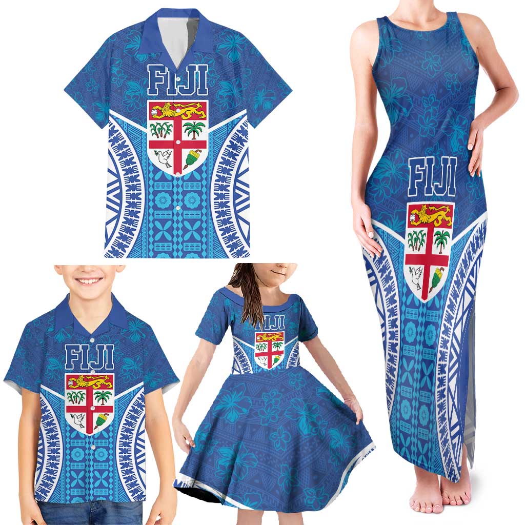 Fiji Day Family Matching Tank Maxi Dress and Hawaiian Shirt Fijian Masi Tribal Hibiscus Tattoo and Tapa Pattern