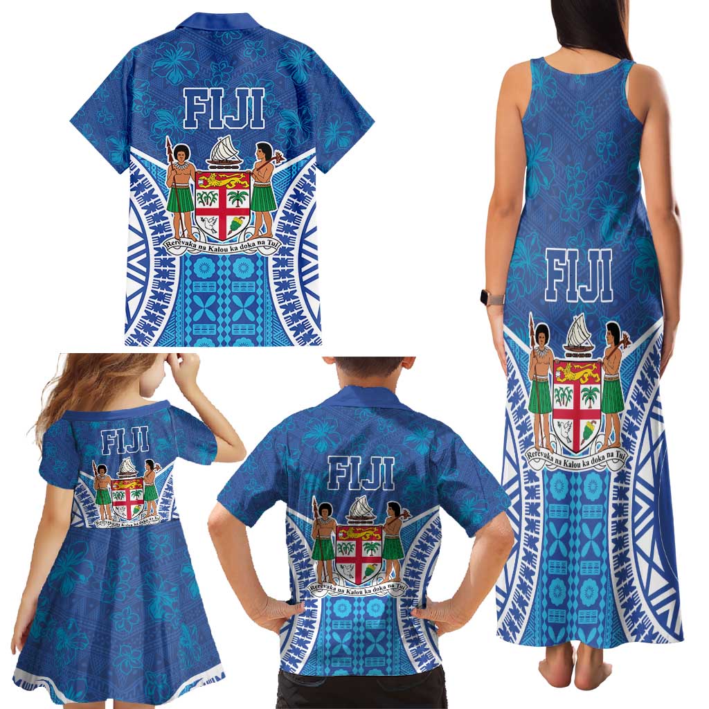 Fiji Day Family Matching Tank Maxi Dress and Hawaiian Shirt Fijian Masi Tribal Hibiscus Tattoo and Tapa Pattern