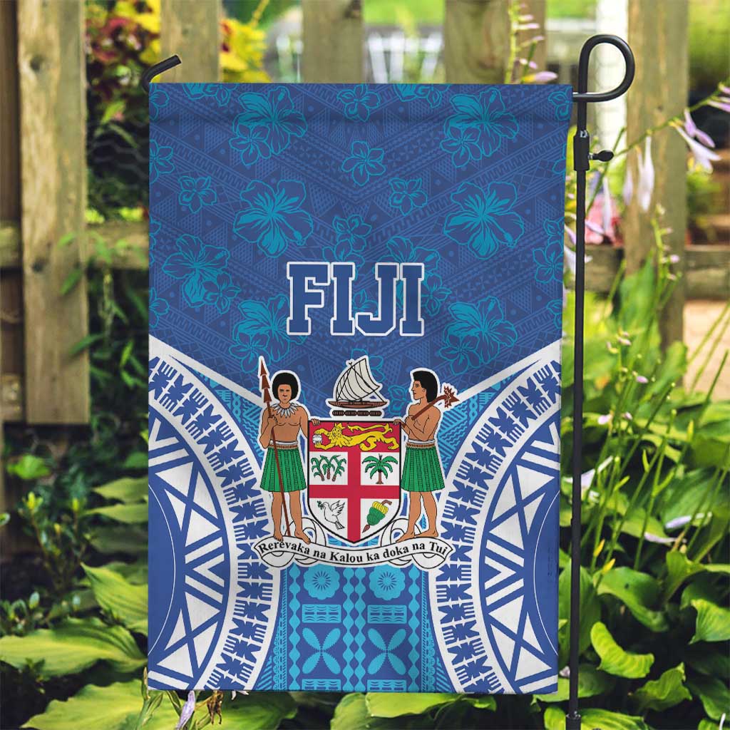 Fiji Day Garden Flag Fijian Masi Tribal Hibiscus Tattoo and Tapa Pattern LT03 Garden Flag Blue - Polynesian Pride