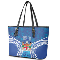 Fiji Day Leather Tote Bag Fijian Masi Tribal Hibiscus Tattoo and Tapa Pattern