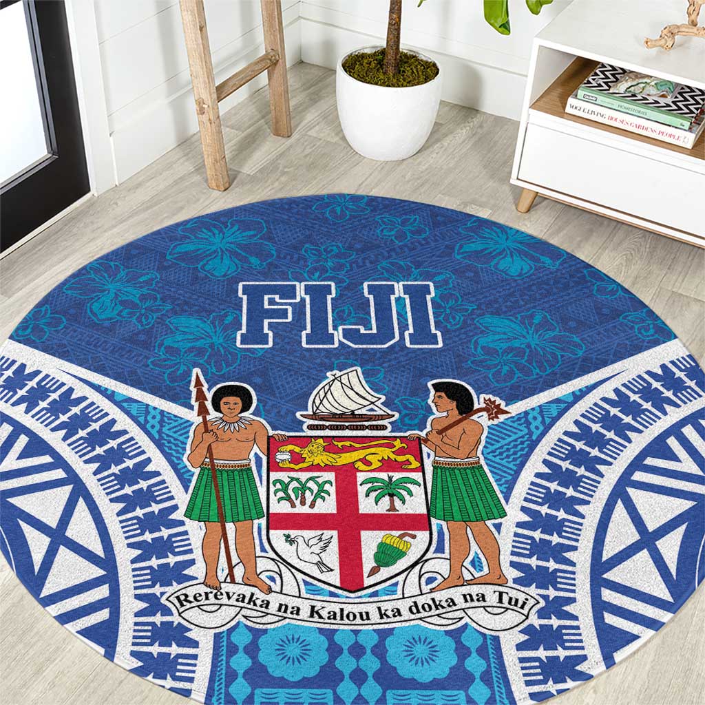 Fiji Day Round Carpet Fijian Masi Tribal Hibiscus Tattoo and Tapa Pattern