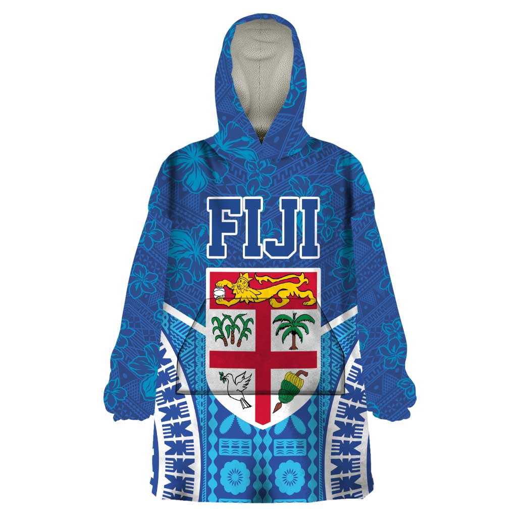 Fiji Day Wearable Blanket Hoodie Fijian Masi Tribal Hibiscus Tattoo and Tapa Pattern