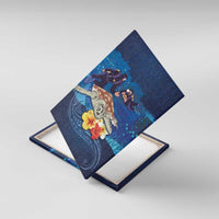 Polynesian Scuba Diving Canvas Wall Art Honu with Hibiscus and Plumeria Flower and Tapa Tribal Pattern