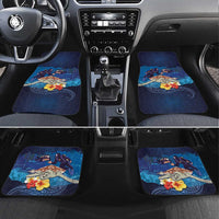 Polynesian Scuba Diving Car Mats Honu with Hibiscus and Plumeria Flower and Tapa Tribal Pattern
