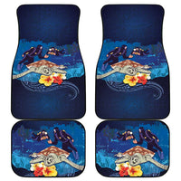 Polynesian Scuba Diving Car Mats Honu with Hibiscus and Plumeria Flower and Tapa Tribal Pattern
