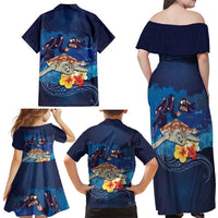 Polynesian Scuba Diving Family Matching Off Shoulder Maxi Dress and Hawaiian Shirt Honu with Hibiscus and Plumeria Flower and Tapa Tribal Pattern LT03 - Polynesian Pride