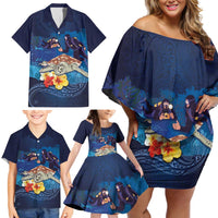 Polynesian Scuba Diving Family Matching Off Shoulder Short Dress and Hawaiian Shirt Honu with Hibiscus and Plumeria Flower and Tapa Tribal Pattern LT03 - Polynesian Pride