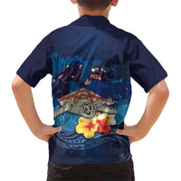 Polynesian Scuba Diving Kid Hawaiian Shirt Honu with Hibiscus and Plumeria Flower and Tapa Tribal Pattern LT03 - Polynesian Pride