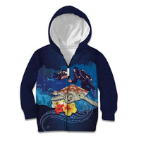 Polynesian Scuba Diving Kid Hoodie Honu with Hibiscus and Plumeria Flower and Tapa Tribal Pattern