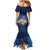 Polynesian Scuba Diving Mermaid Dress Honu with Hibiscus and Plumeria Flower and Tapa Tribal Pattern