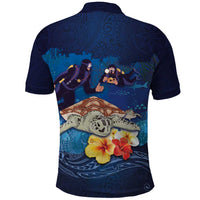 Polynesian Scuba Diving Polo Shirt Honu with Hibiscus and Plumeria Flower and Tapa Tribal Pattern