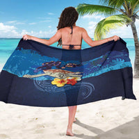 Polynesian Scuba Diving Sarong Honu with Hibiscus and Plumeria Flower and Tapa Tribal Pattern