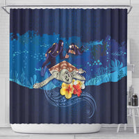 Polynesian Scuba Diving Shower Curtain Honu with Hibiscus and Plumeria Flower and Tapa Tribal Pattern LT03 - Polynesian Pride