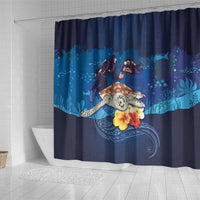 Polynesian Scuba Diving Shower Curtain Honu with Hibiscus and Plumeria Flower and Tapa Tribal Pattern LT03 - Polynesian Pride