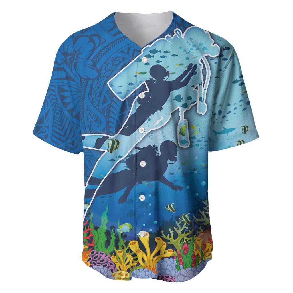Polynesian Scuba Diving Baseball Jersey Beauty Corals with Underwater and Polynesian Pattern LT03 Blue - Polynesian Pride