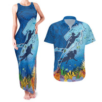 Polynesian Scuba Diving Couples Matching Tank Maxi Dress and Hawaiian Shirt Beauty Corals with Underwater and Polynesian Pattern
