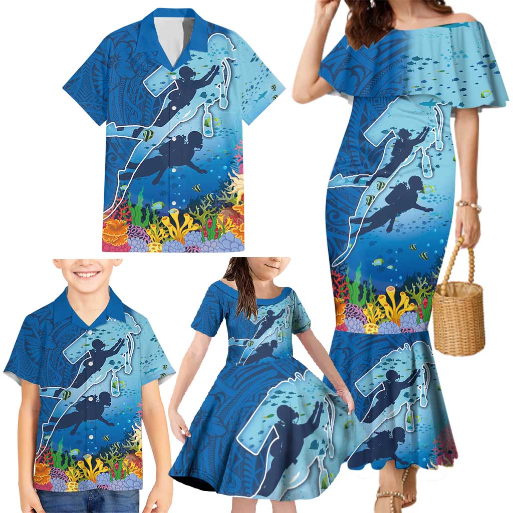 Polynesian Scuba Diving Family Matching Mermaid Dress and Hawaiian Shirt Beauty Corals with Underwater and Polynesian Pattern LT03 - Polynesian Pride