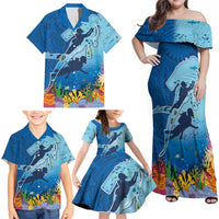 Polynesian Scuba Diving Family Matching Off Shoulder Maxi Dress and Hawaiian Shirt Beauty Corals with Underwater and Polynesian Pattern LT03 - Polynesian Pride