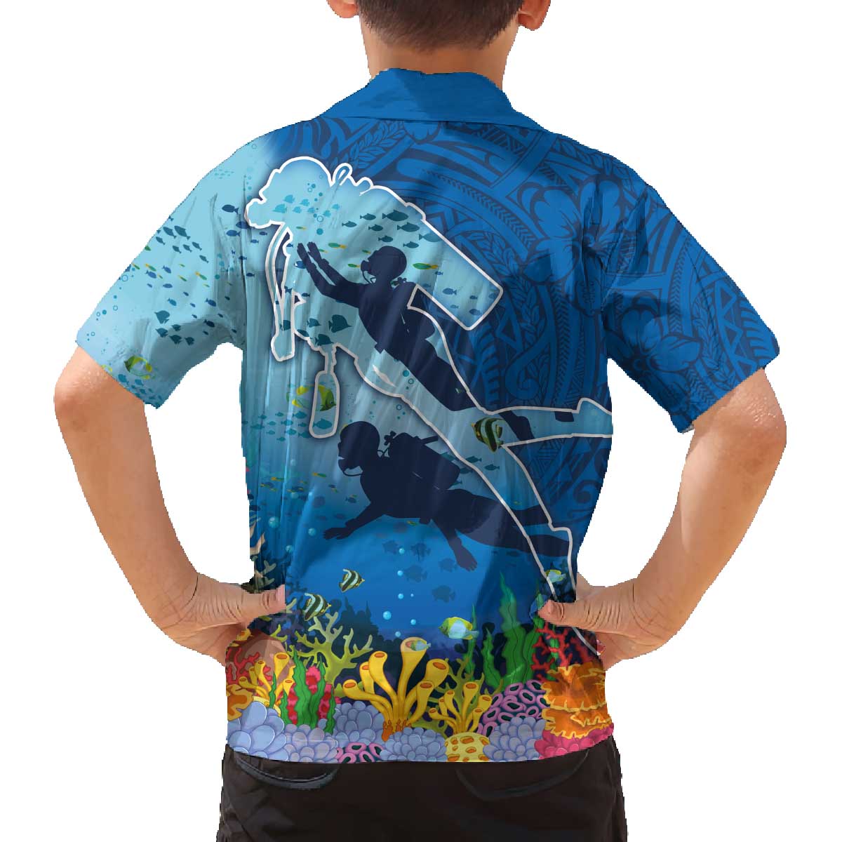 Polynesian Scuba Diving Family Matching Puletasi and Hawaiian Shirt Beauty Corals with Underwater and Polynesian Pattern LT03 - Polynesian Pride