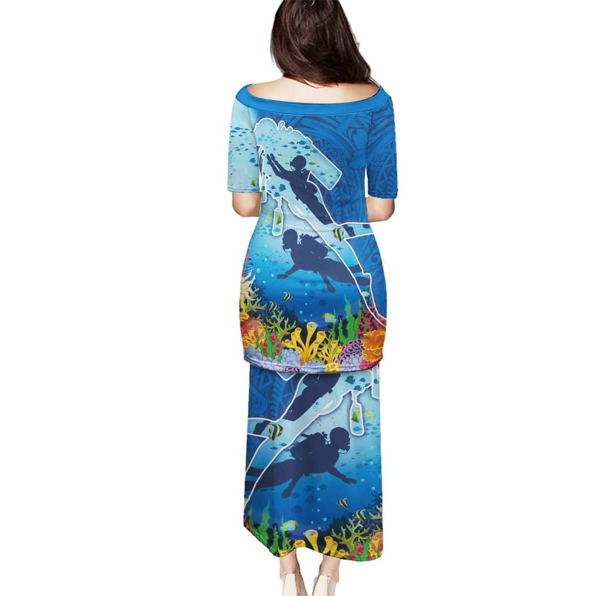 Polynesian Scuba Diving Family Matching Puletasi and Hawaiian Shirt Beauty Corals with Underwater and Polynesian Pattern LT03 - Polynesian Pride