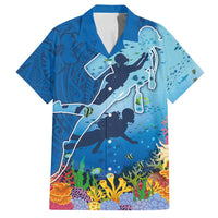 Polynesian Scuba Diving Family Matching Summer Maxi Dress and Hawaiian Shirt Beauty Corals with Underwater and Polynesian Pattern LT03 Dad's Shirt - Short Sleeve Blue - Polynesian Pride
