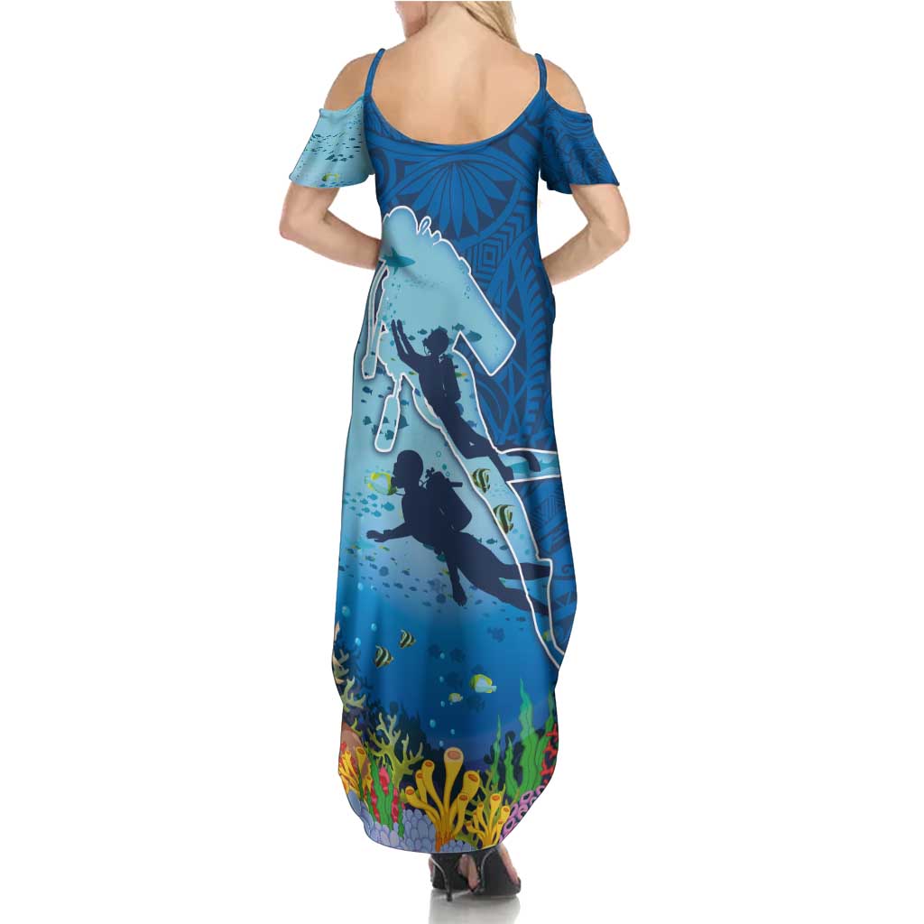 Polynesian Scuba Diving Family Matching Summer Maxi Dress and Hawaiian Shirt Beauty Corals with Underwater and Polynesian Pattern LT03 - Polynesian Pride