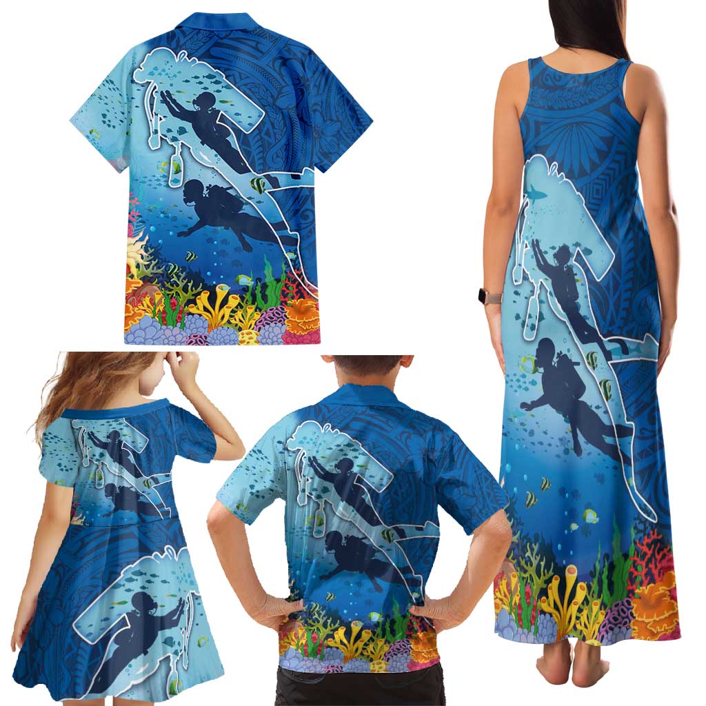 Polynesian Scuba Diving Family Matching Tank Maxi Dress and Hawaiian Shirt Beauty Corals with Underwater and Polynesian Pattern LT03 - Polynesian Pride
