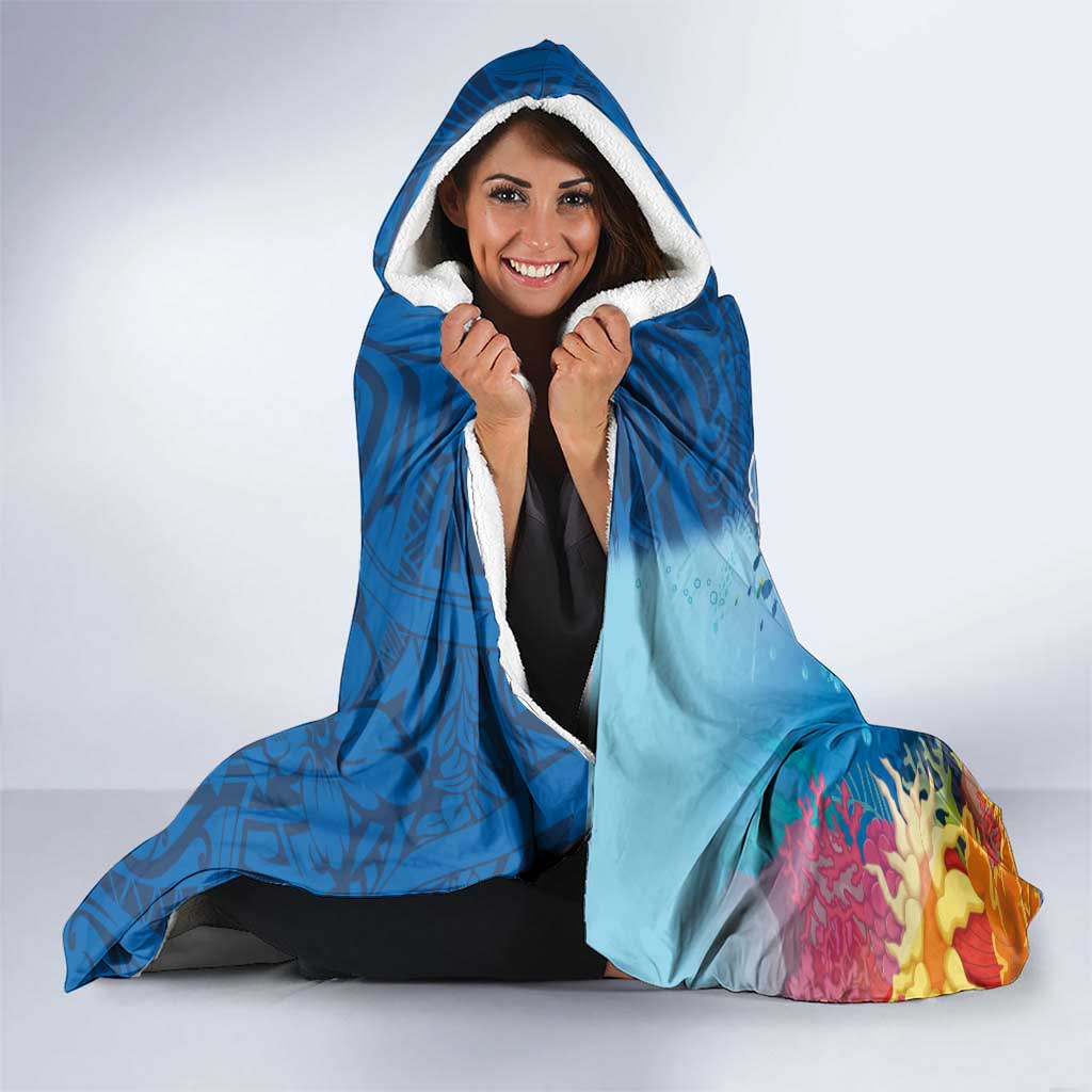 Polynesian Scuba Diving Hooded Blanket Beauty Corals with Underwater and Polynesian Pattern