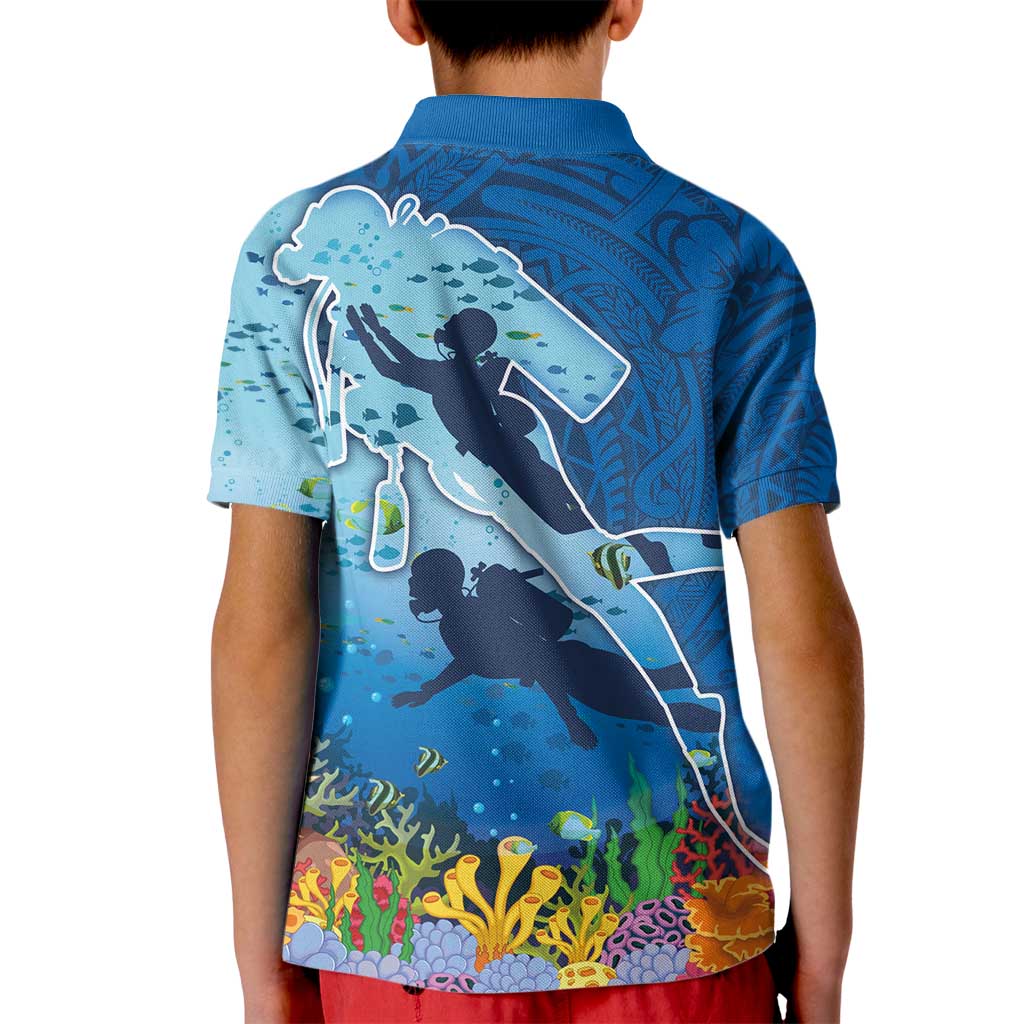 Polynesian Scuba Diving Kid Polo Shirt Beauty Corals with Underwater and Polynesian Pattern LT03 - Polynesian Pride