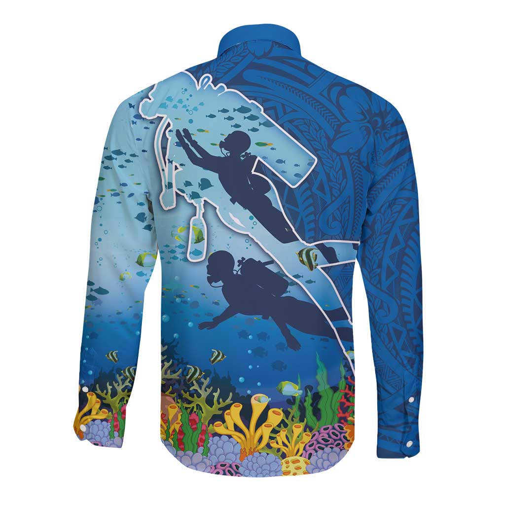 Polynesian Scuba Diving Long Sleeve Button Shirt Beauty Corals with Underwater and Polynesian Pattern LT03 - Polynesian Pride