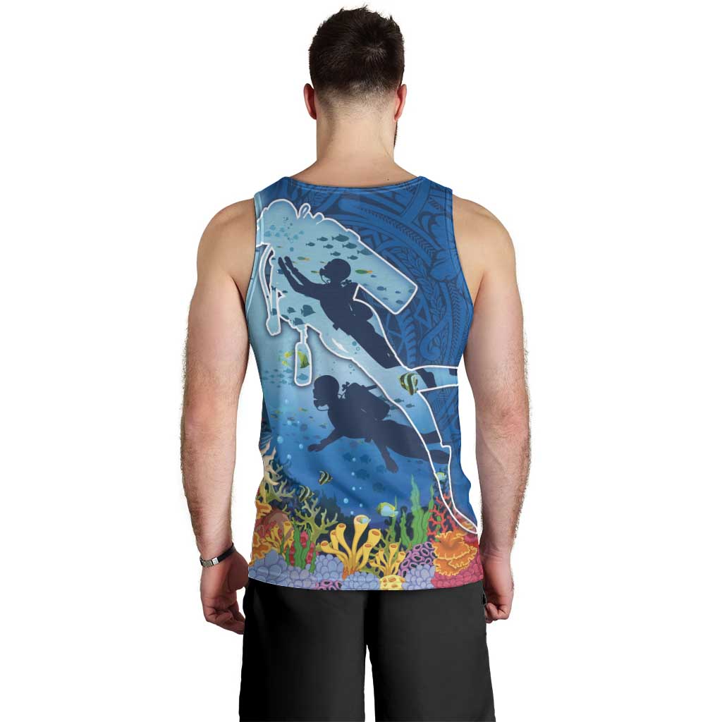 Polynesian Scuba Diving Men Tank Top Beauty Corals with Underwater and Polynesian Pattern