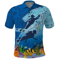 Polynesian Scuba Diving Polo Shirt Beauty Corals with Underwater and Polynesian Pattern