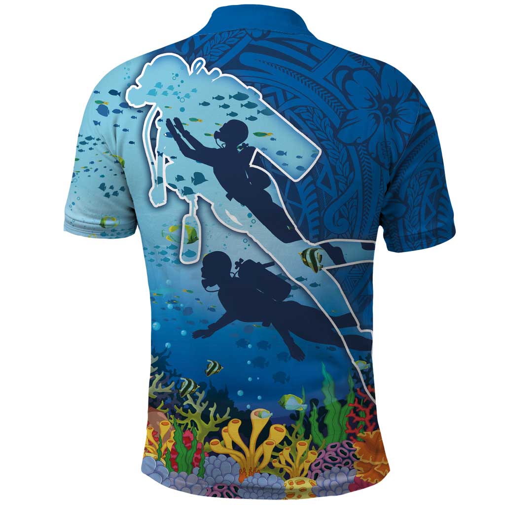 Polynesian Scuba Diving Polo Shirt Beauty Corals with Underwater and Polynesian Pattern