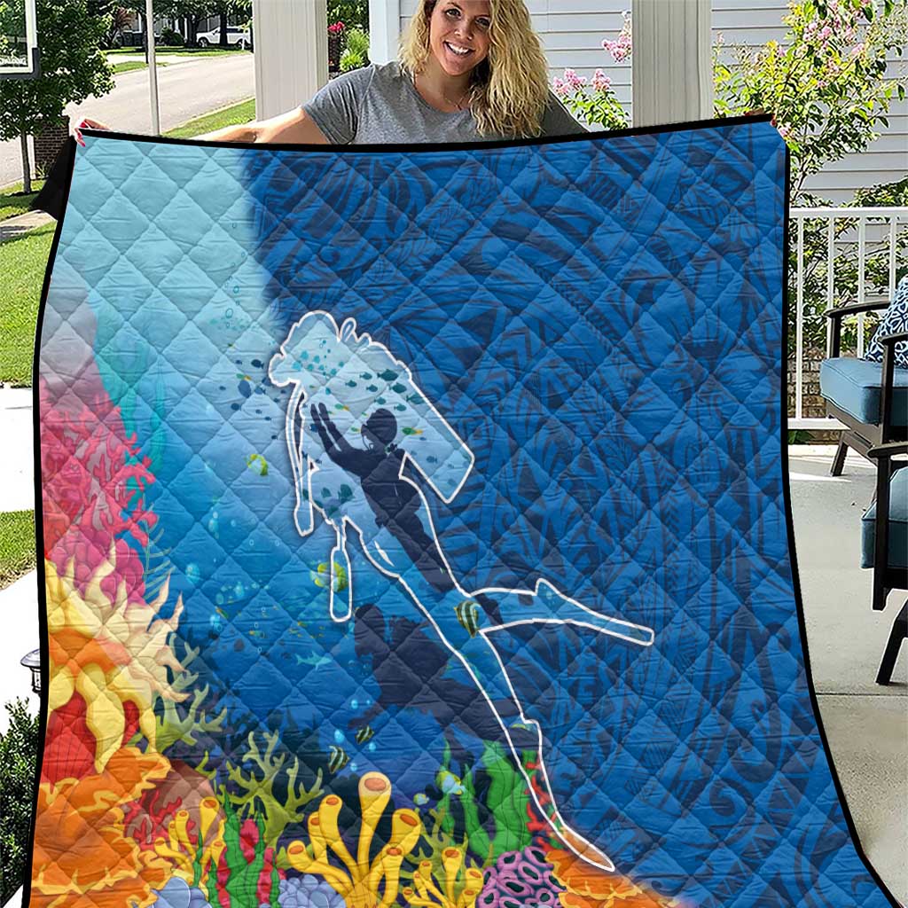 Polynesian Scuba Diving Quilt Beauty Corals with Underwater and Polynesian Pattern LT03 Blue - Polynesian Pride
