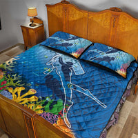 Polynesian Scuba Diving Quilt Bed Set Beauty Corals with Underwater and Polynesian Pattern