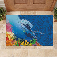 Polynesian Scuba Diving Rubber Doormat Beauty Corals with Underwater and Polynesian Pattern LT03 Blue - Polynesian Pride