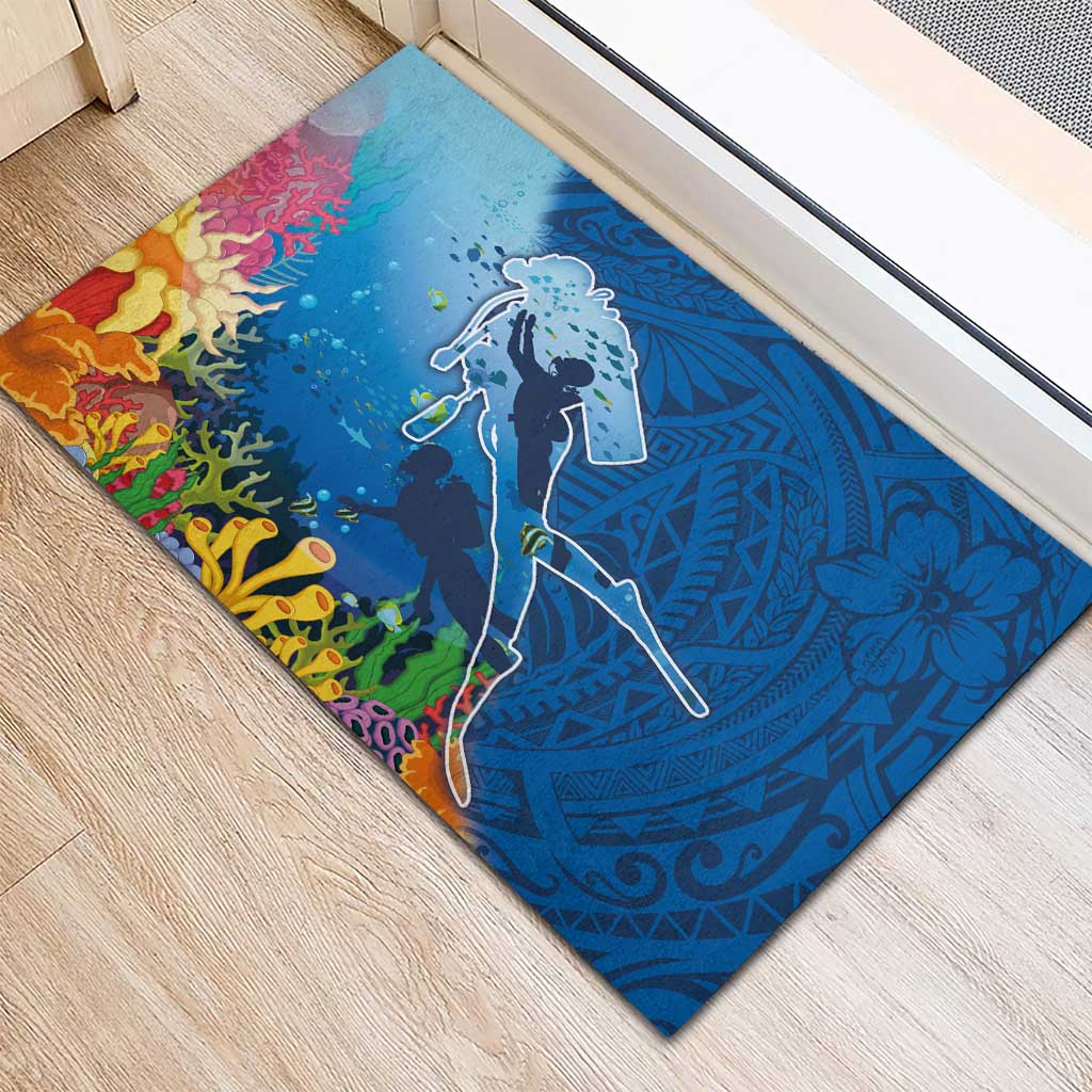 Polynesian Scuba Diving Rubber Doormat Beauty Corals with Underwater and Polynesian Pattern LT03 - Polynesian Pride